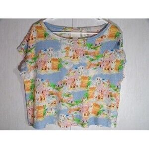 Cynthia Rowley Womens Cropped Top 100% Linen Size Large L Mediterranean